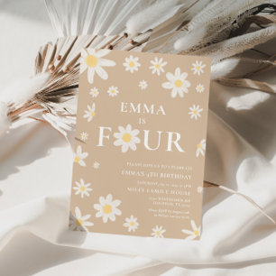 Beige Daisy Vierde 4e Vier Verjaardag Kaart