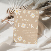 Beige Daisy Vierde 4e Vier Verjaardag Kaart