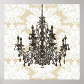 Beige Damask Chandelier Wall Art Print (Voorkant)