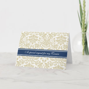 Beige Damask Cousin Bruidsmeisje Uitnodiging Kaart