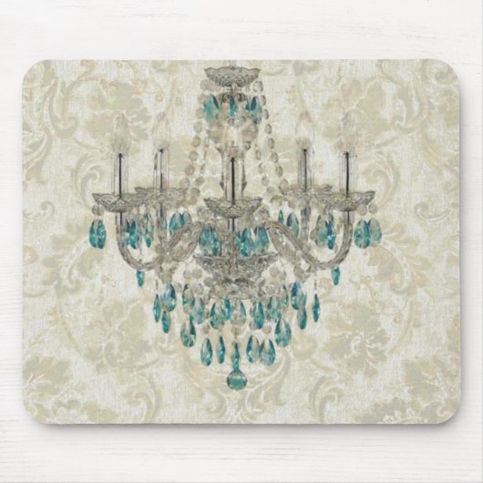 beige Damask French Country blue Chandelier Muismat (Voorkant)