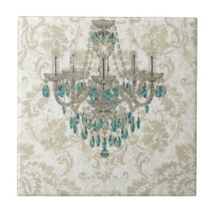 beige Damask French Country blue Chandelier Tegeltje