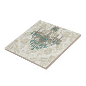 beige Damask French Country blue Chandelier Tegeltje (Zijkant)