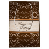 Beige Damask Roos gouden strepen Medium Cadeauzakje (Voorkant)