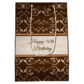 Beige Damask Roos gouden strepen Medium Cadeauzakje (Achterkant)