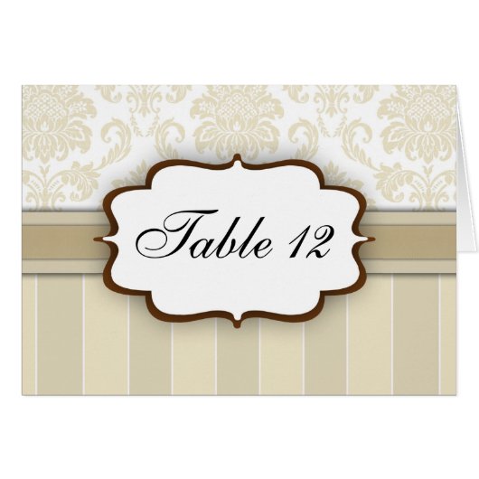 Beige Damask Stripe Table Number (Voorkant Horizontaal)