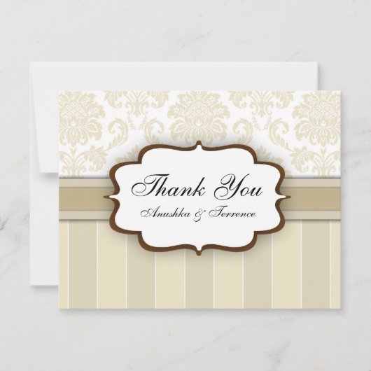 Beige Damask Stripe Wedding Bedankt (Voorkant)