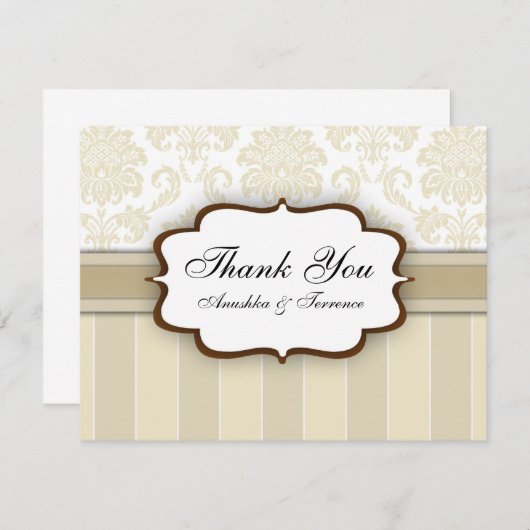 Beige Damask Stripe Wedding Bedankt (Voorkant / Achterkant)