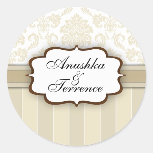 Beige Damask Stripe Wedding Sticker (Voorkant)