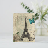 beige Damask vlinder roos Paris Eiffeltoren Briefkaart (Staand voorkant)