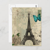 beige Damask vlinder roos Paris Eiffeltoren Briefkaart (Voorkant / Achterkant)
