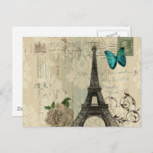 beige Damask vlinder roos Paris Eiffeltoren Briefkaart (Voorkant / Achterkant)