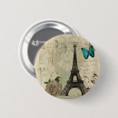 beige Damask vlinder roos Paris Eiffeltoren Ronde Button 5,7 Cm (Voorkant /achterkant)