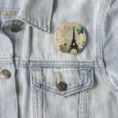 beige Damask vlinder roos Paris Eiffeltoren Ronde Button 5,7 Cm (In situ)