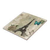 beige Damask vlinder roos Paris Eiffeltoren Tegeltje (Zijkant)