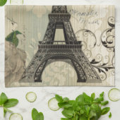 beige Damask vlinder roos Paris Eiffeltoren Theedoek (Gevouwen)