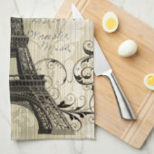 beige Damask vlinder roos Paris Eiffeltoren Theedoek (Quarter Fold)