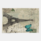 beige Damask vlinder roos Paris Eiffeltoren Theedoek (Horizontaal)