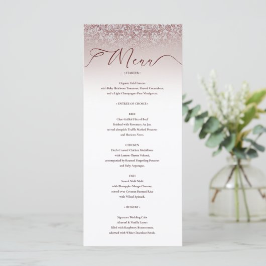 Beige Damask  Wedding Menu Kaart (Staand voorkant)