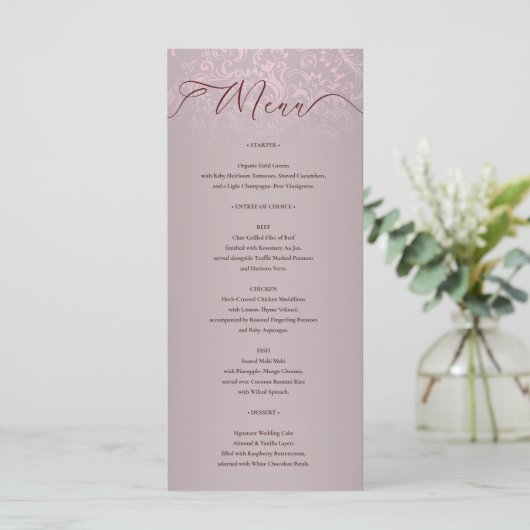 Beige Damask  Wedding Menu Kaart (Staand voorkant)