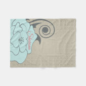 Beige Damast en blauwe bloem Fleece Deken (Voorkant (Horizontaal))