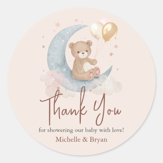 Beige Dank Je Teddybeer Babyshower Ronde Sticker (Voorkant)