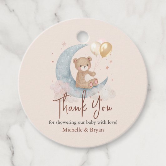 Beige Dank u Teddy Bear Baby shower Bedankjes Labels (Voorkant)