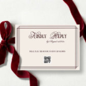 Beige Dark Red Old Money Wedding QR code RSVP Kaartje