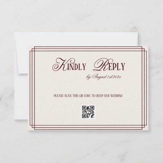 Beige Dark Red Old Money Wedding QR code RSVP Kaartje (Voorkant)