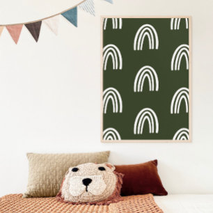 Beige/Dark Sage Boho Rainbows Nursery Decor Poster