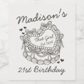 Beige Dat Meisje Retro Hart Coquette Taart Verjaar Wijn Etiket (Enkel label)