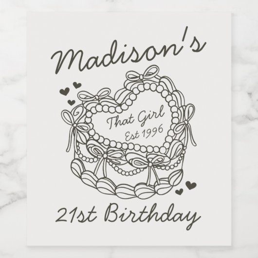 Beige Dat Meisje Retro Hart Coquette Taart Verjaar Wijn Etiket (Enkel label)