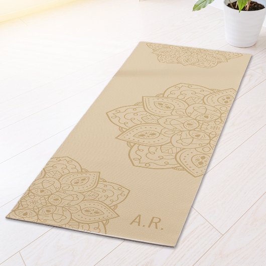 Beige Decorative Modern Mandala With Initials Yogamat