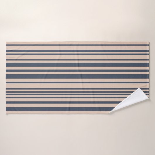 Beige/Deep Blue Simple Stipe Pattern Badhanddoek (Badhanddoek)