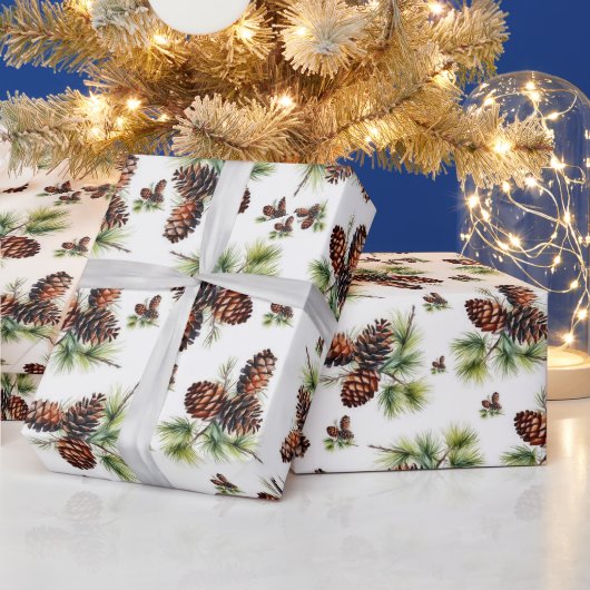 Beige Denneappels Prettig Kerstmis Inpakpapier (Feestdagen)