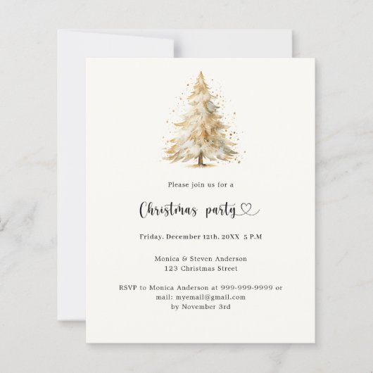 Beige dennenboom sneeuw kerstfeest uitnodiging (Voorkant)
