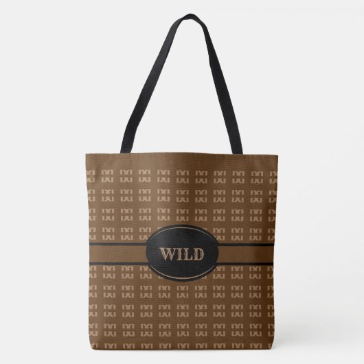 Beige diamantpatroon op bruin tote bag (Voorkant)