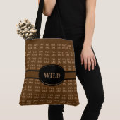Beige diamantpatroon op bruin tote bag (Dichtbij)