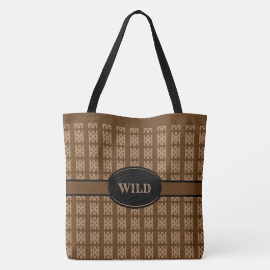 Beige Diamond Pattern on Brown Tote Bag (Achterkant)