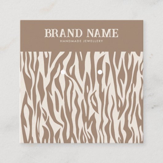 Beige Dier Gestreepte Moderne Oorbellen Display Ka Vierkante Visitekaartje (Voorkant)