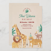 Beige dierentuin verjaardag kaart (Voorkant / Achterkant)