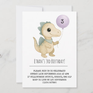 Beige Dino met Blauwe Stekels en Ballon Verjaardag Kaart