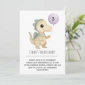 Beige Dino with Blue Spikes and Balloon Birthday Kaart (Staand voorkant)