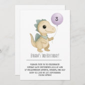 Beige Dino with Blue Spikes and Balloon Birthday Kaart (Voorkant / Achterkant)