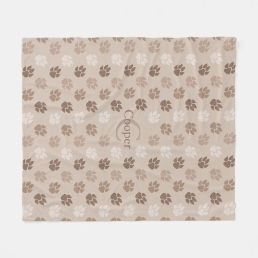 Beige Dog Paws met naam en monogram Fleece Deken (Voorkant (Horizontaal))