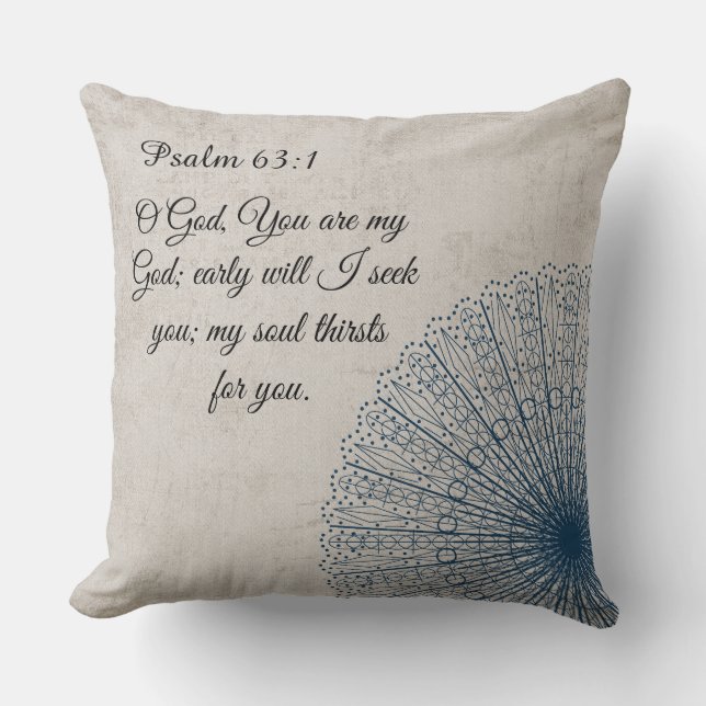 Beige Doily Psalm 63:1 Pillow Kussen (Voorkant)