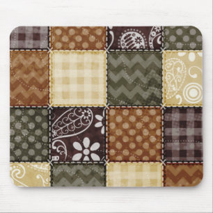 Beige, donkerbruine en olijfgroene Quilt look Muismat