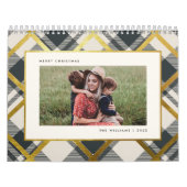 Beige & Donkergroene Tartan Plaid Familie Foto Kalender (Hoes)