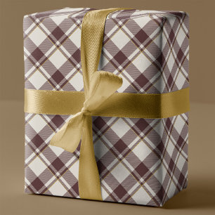 Beige & Donkerrode Tartan Plaid Kerstmis Cadeaupapier