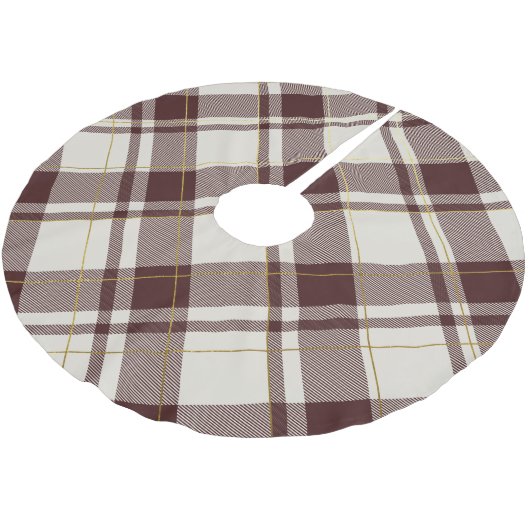 Beige & Donkerrode Tartan Plaid Patroon Kerstboom Rok (Gekanteld)